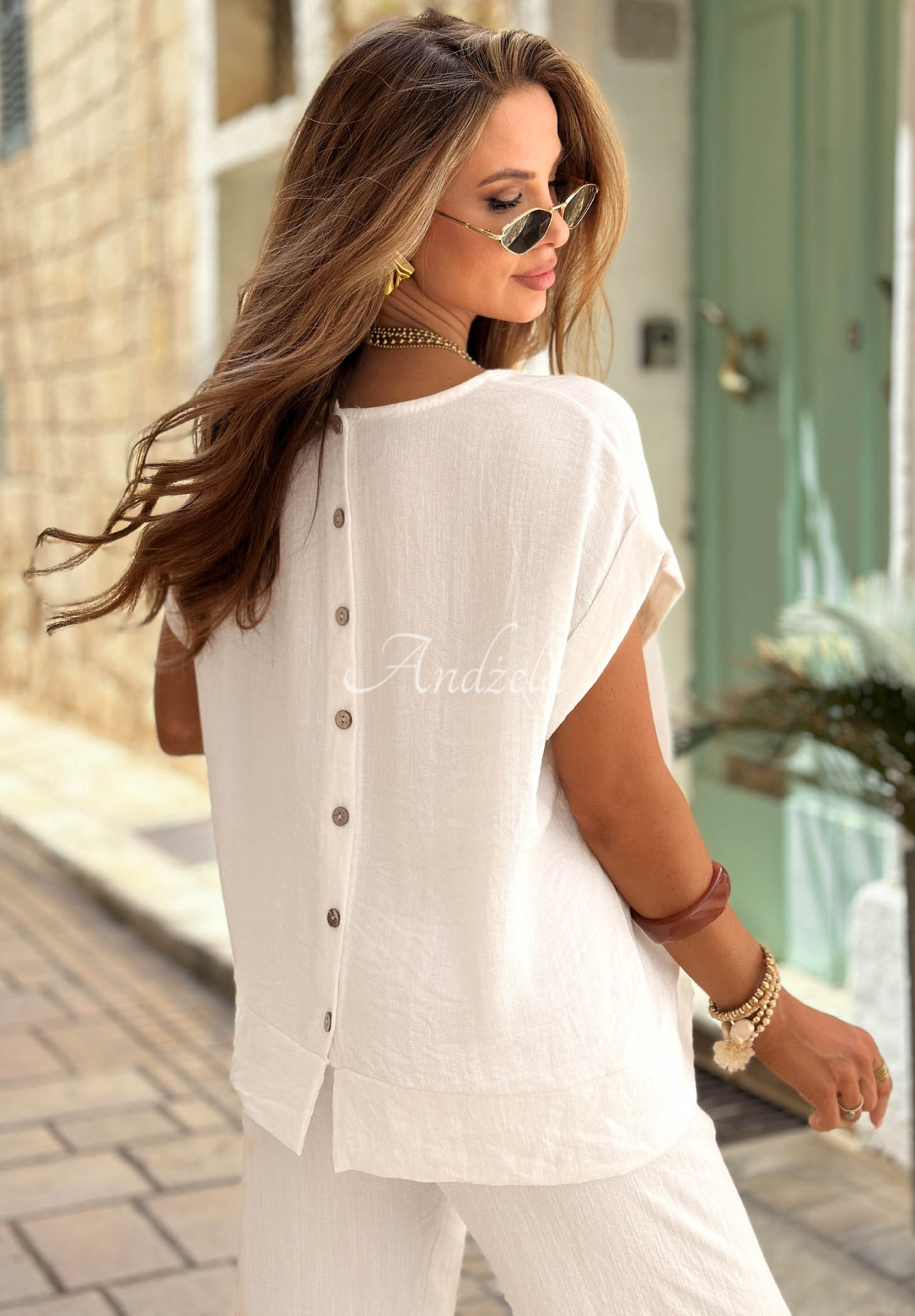 Viskose-Bluse mit kurzen Ärmeln Palermo Palms Weiß