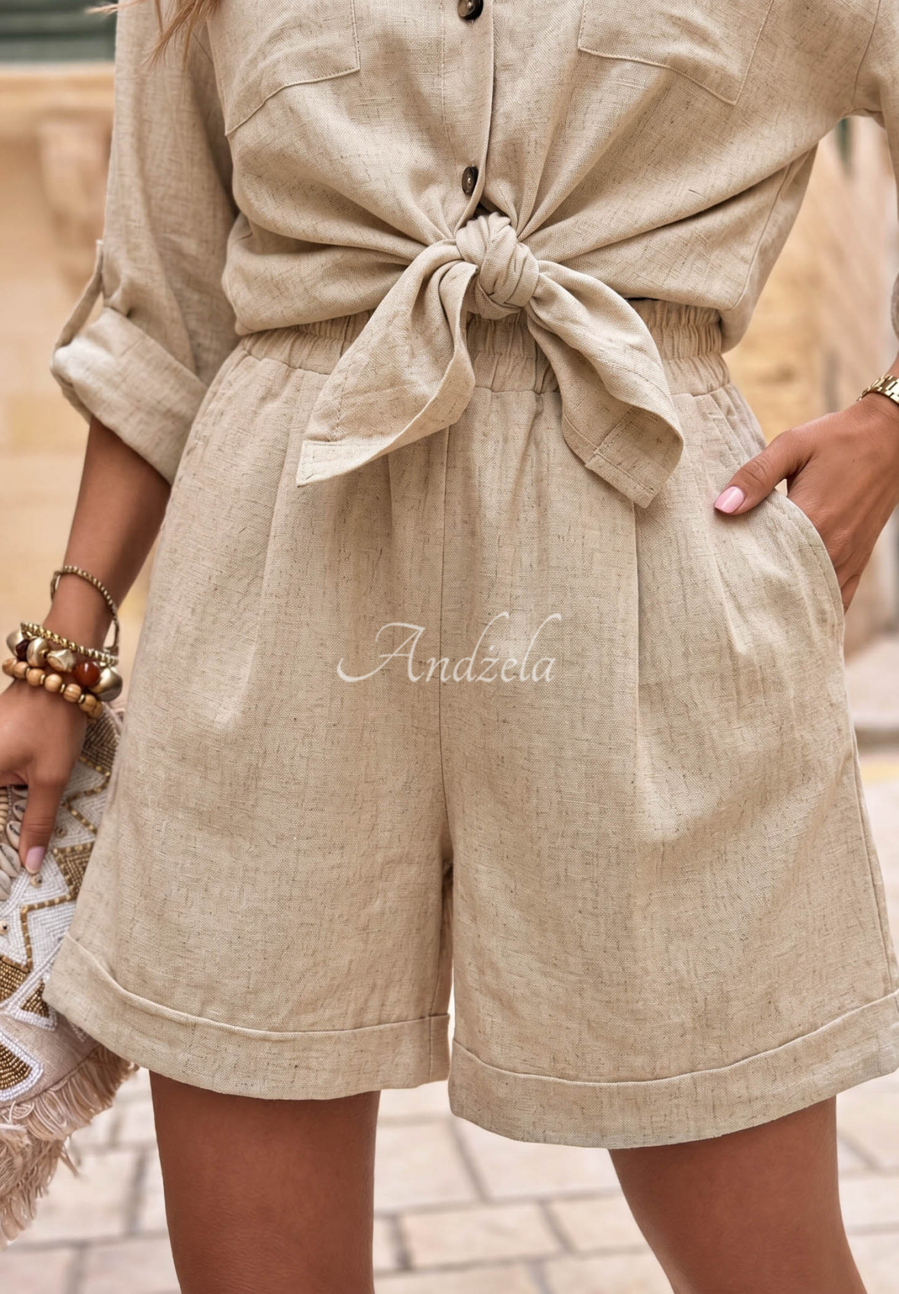 Leinen-Set Hemd und Shorts City Safari Beige