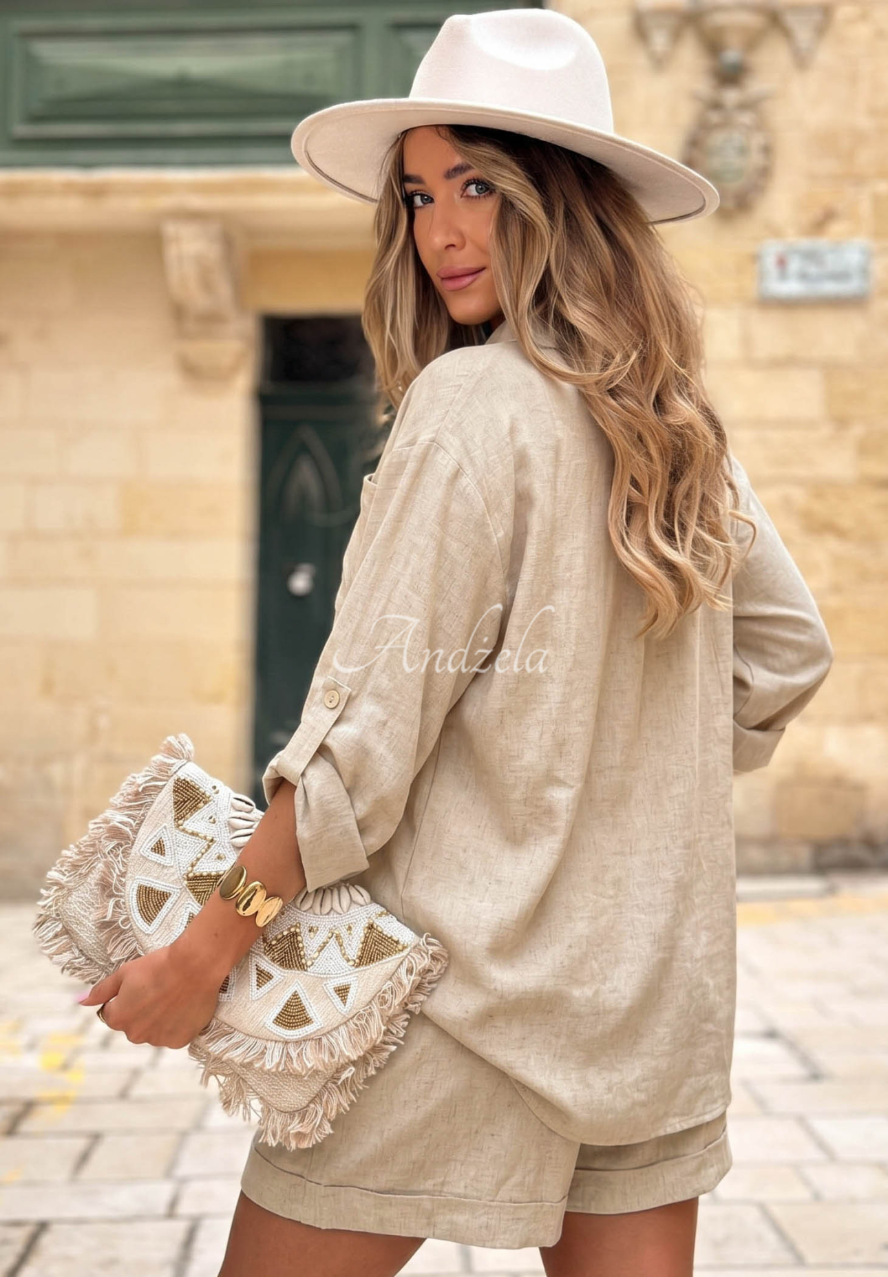 Leinen-Set Hemd und Shorts City Safari Beige