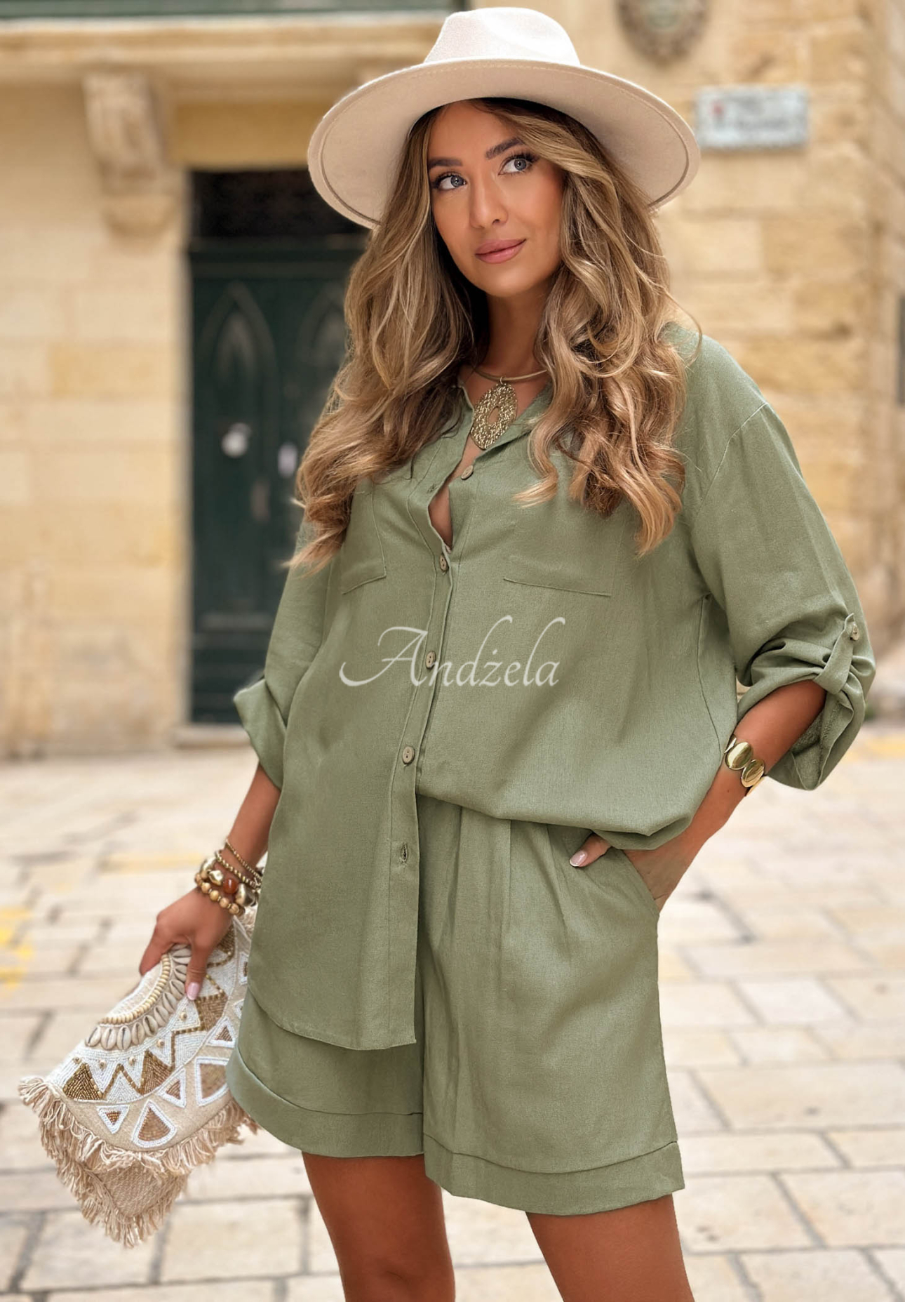 Leinen-Set Hemd und Shorts City Safari Khaki