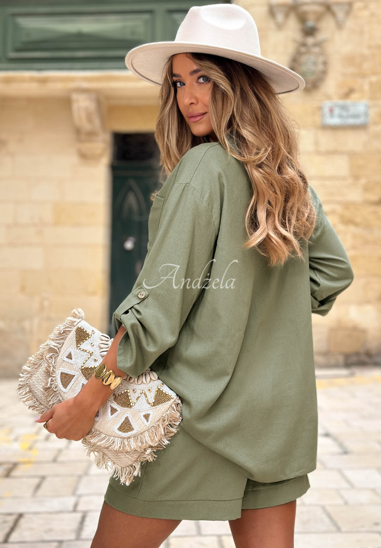 Leinen-Set Hemd und Shorts City Safari Khaki