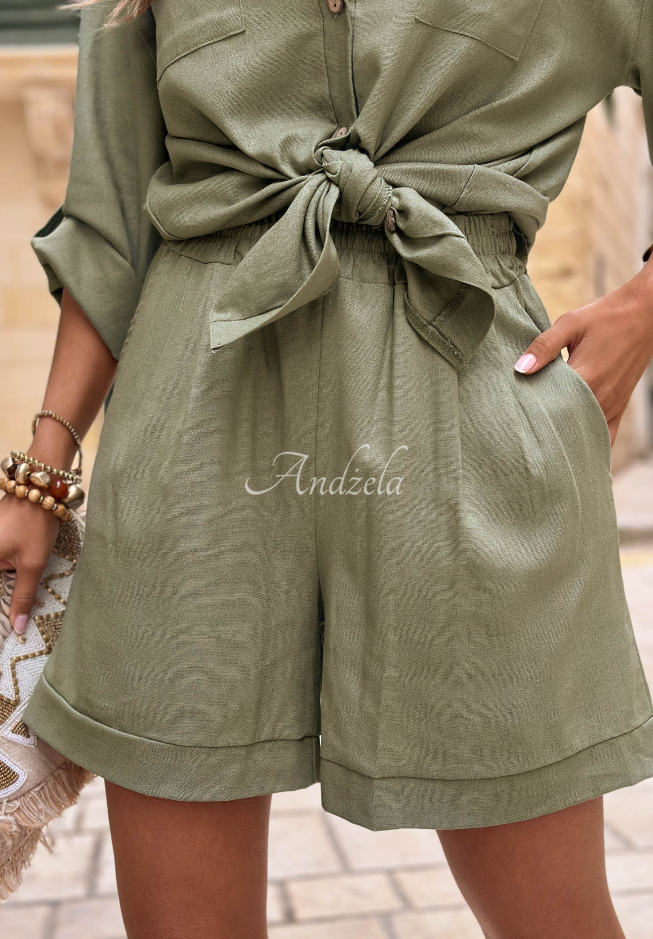 Leinen-Set Hemd und Shorts City Safari Khaki