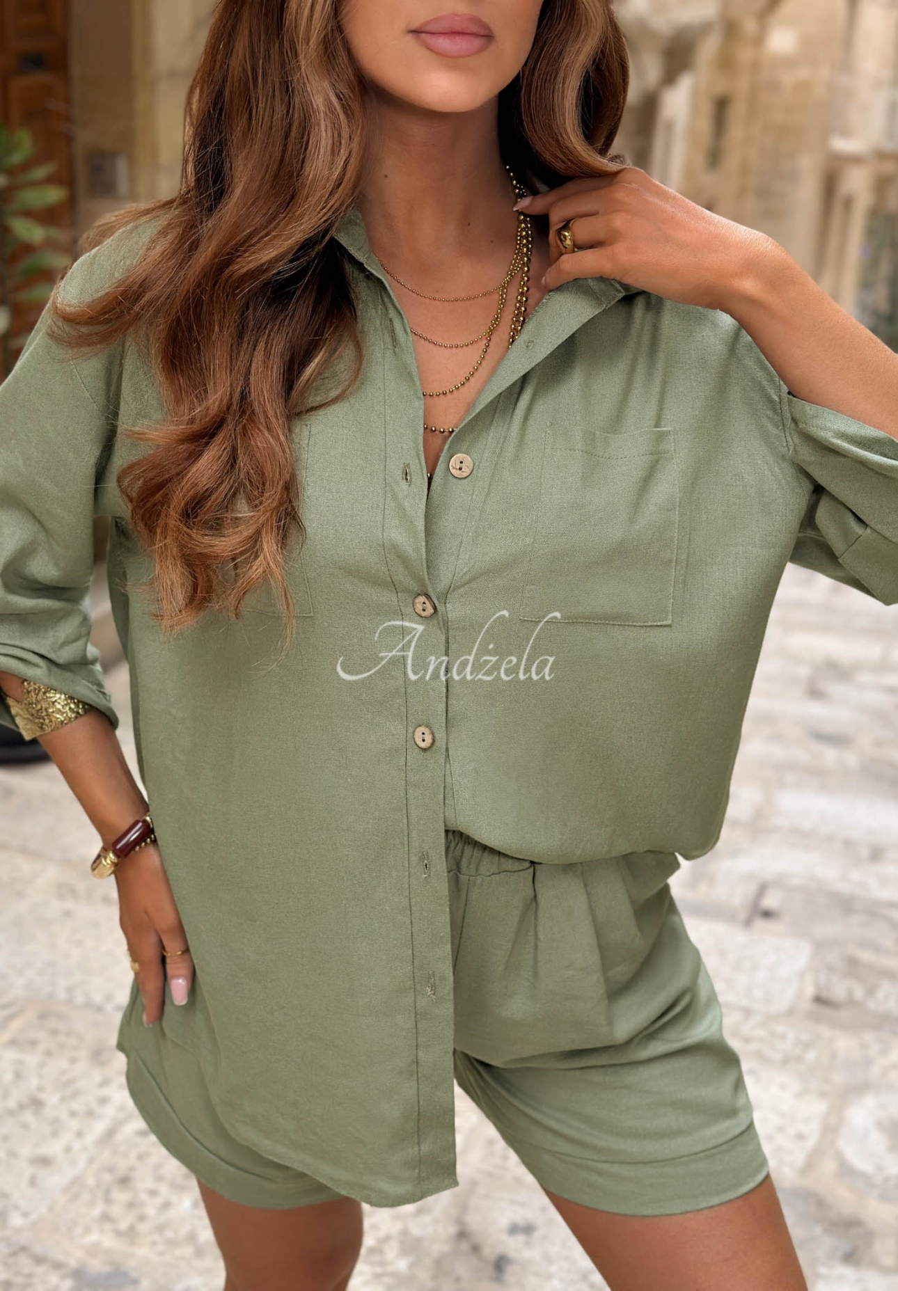 Leinen-Set Hemd und Shorts City Safari Khaki