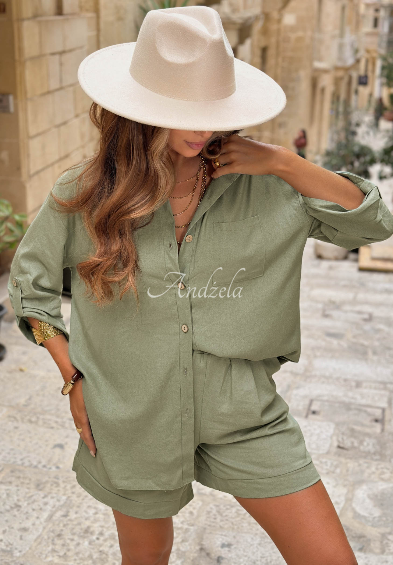 Leinen-Set Hemd und Shorts City Safari Khaki