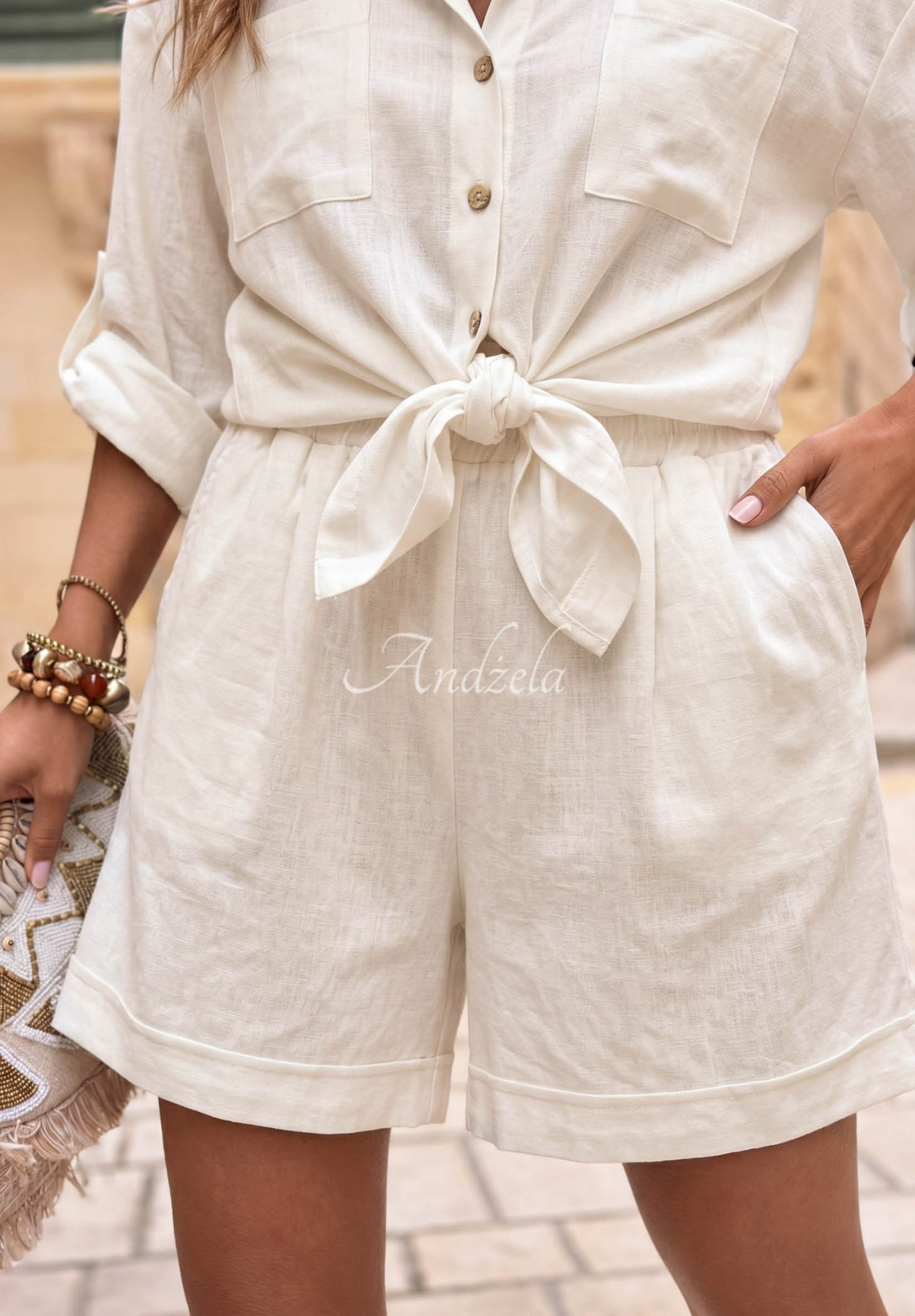 Lniany Set Hemd i Shorts City Safari Ecru