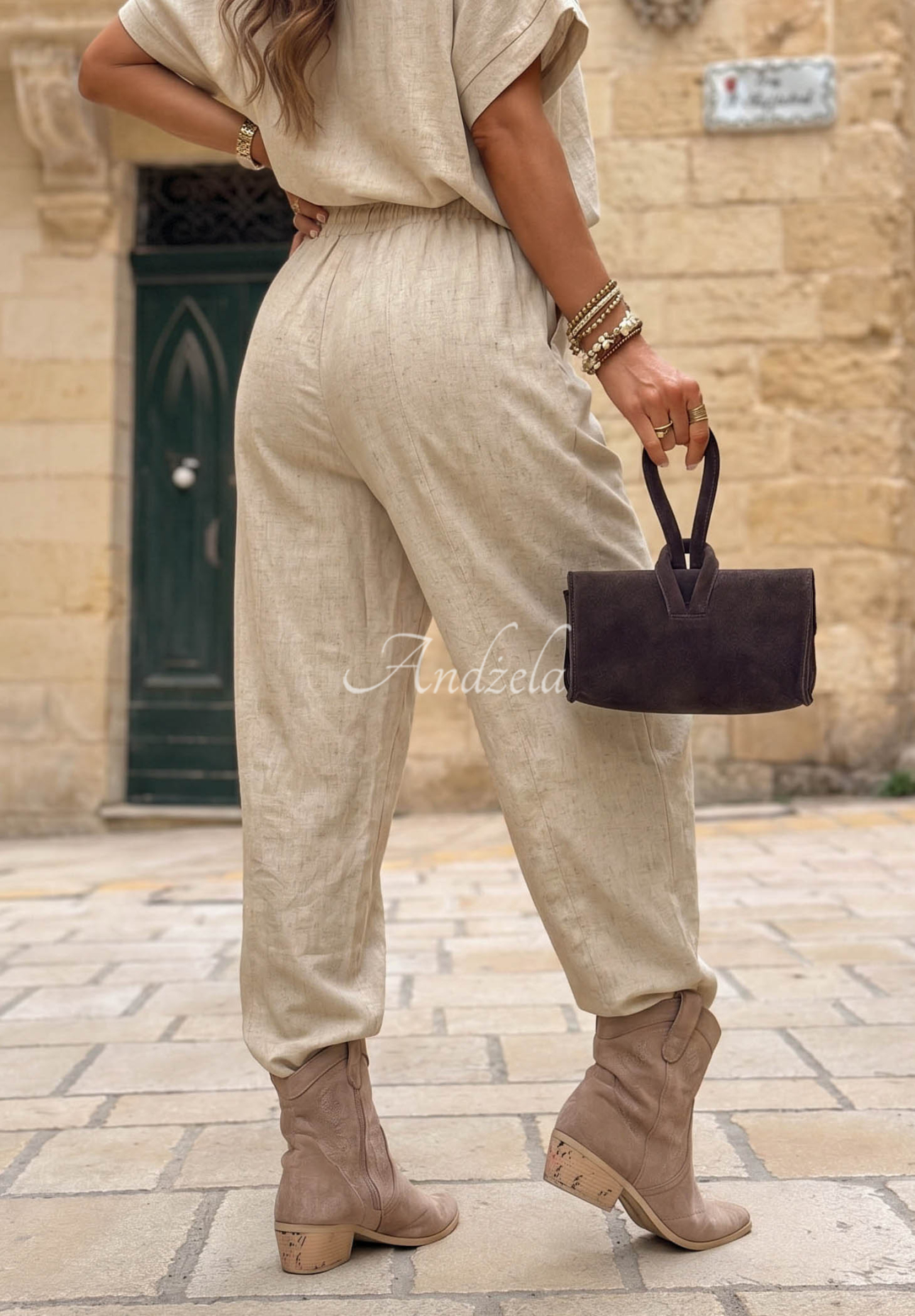 Leinen-Set Bluse und Hose City Safari Beige