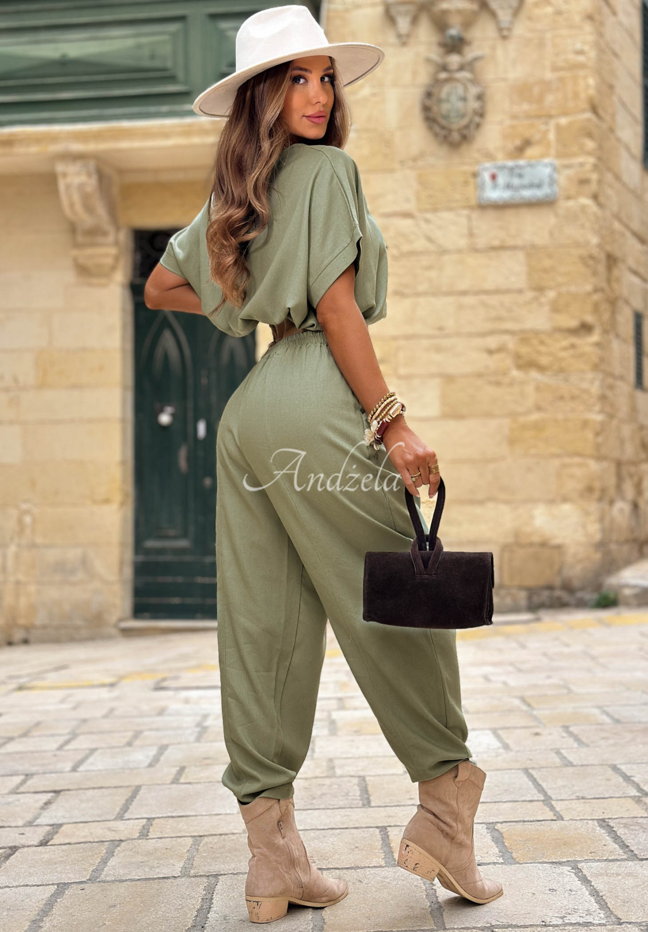 Leinen-Set Bluse und Hose City Safari Khaki