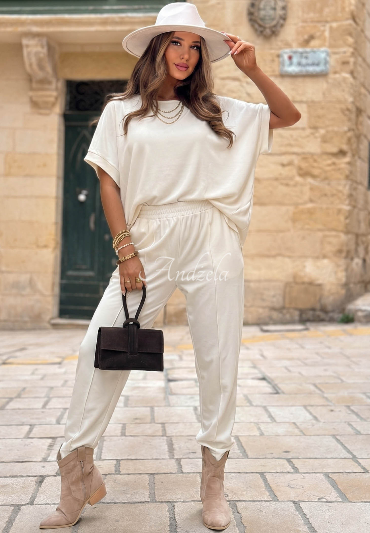 Leinen-Set Bluse und Hose City Safari Ecru