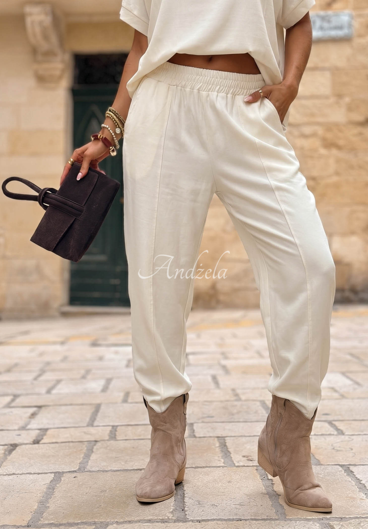 Leinen-Set Bluse und Hose City Safari Ecru
