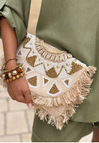 Wyszywana koralikami Tasche z frędzlami boho Admire Sun Beige