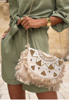 Wyszywana koralikami Tasche z frędzlami boho Admire Sun Beige