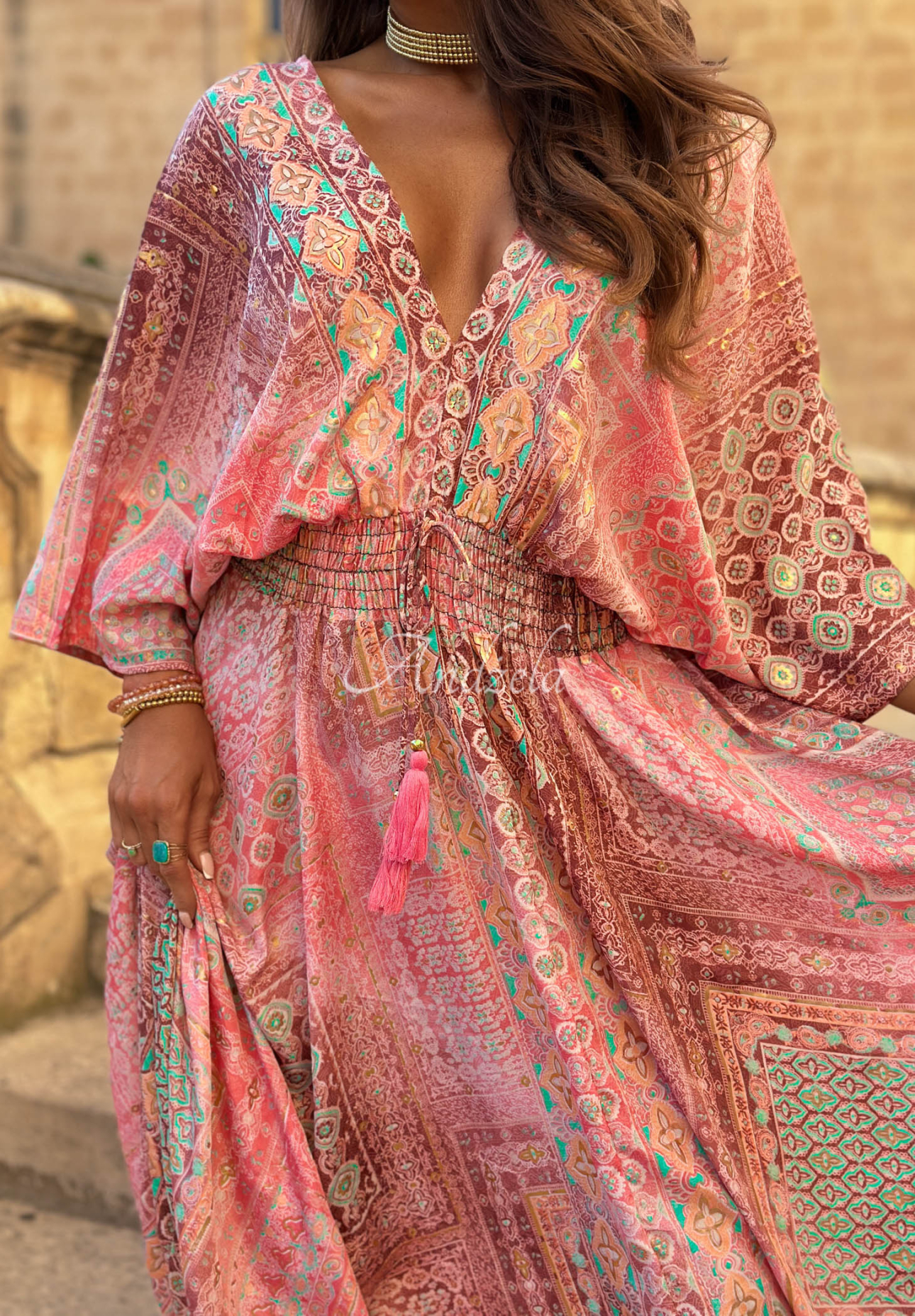Gemustertes Maxikleid mit weiten Ärmeln Sun Rituals Rosa