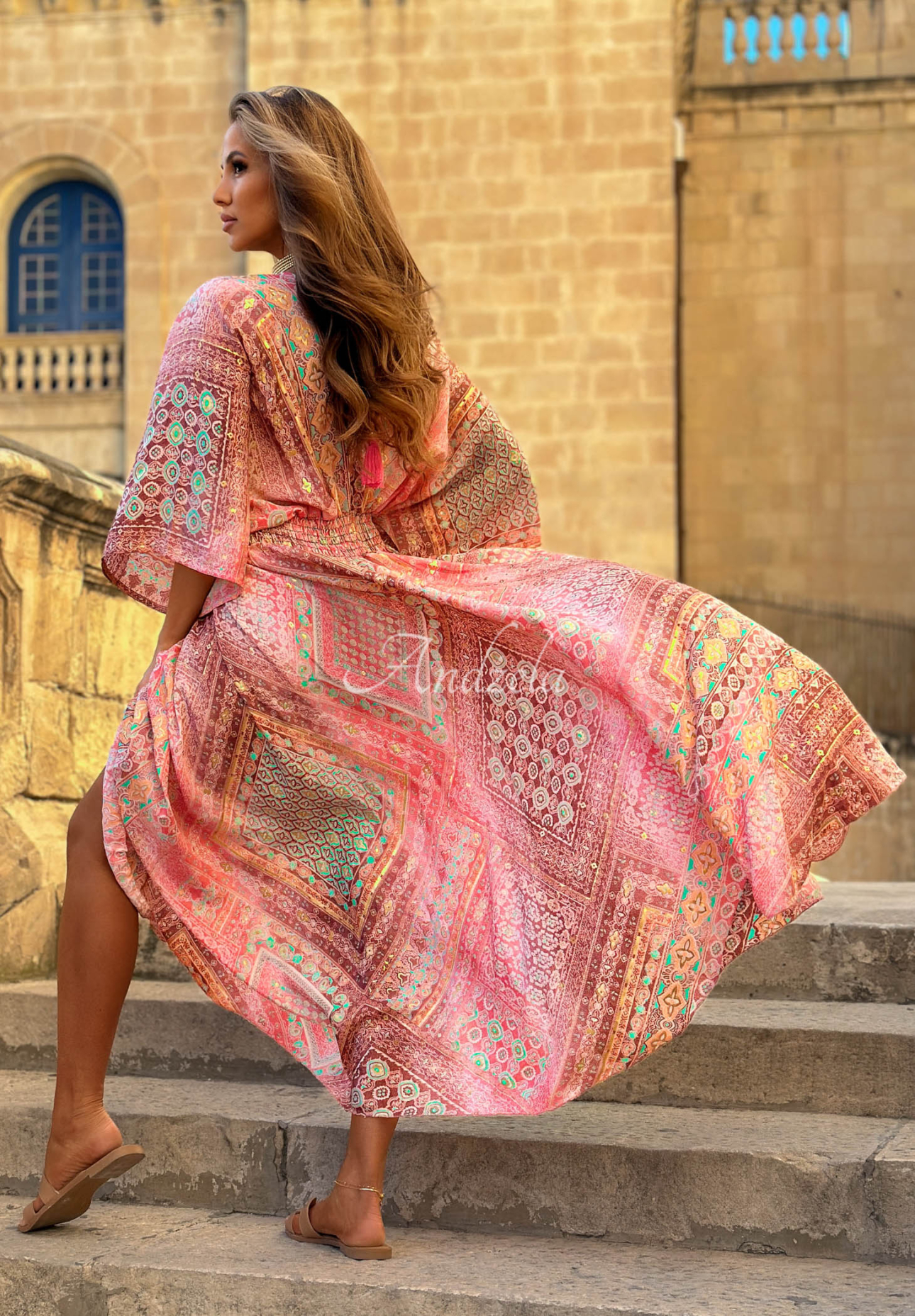 Gemustertes Maxikleid mit weiten Ärmeln Sun Rituals Rosa