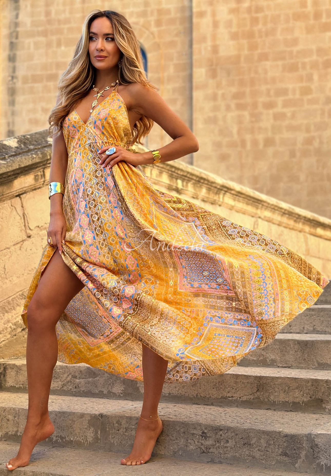 Gemustertes Maxikleid mit Trägern Sun Rituals Gelb
