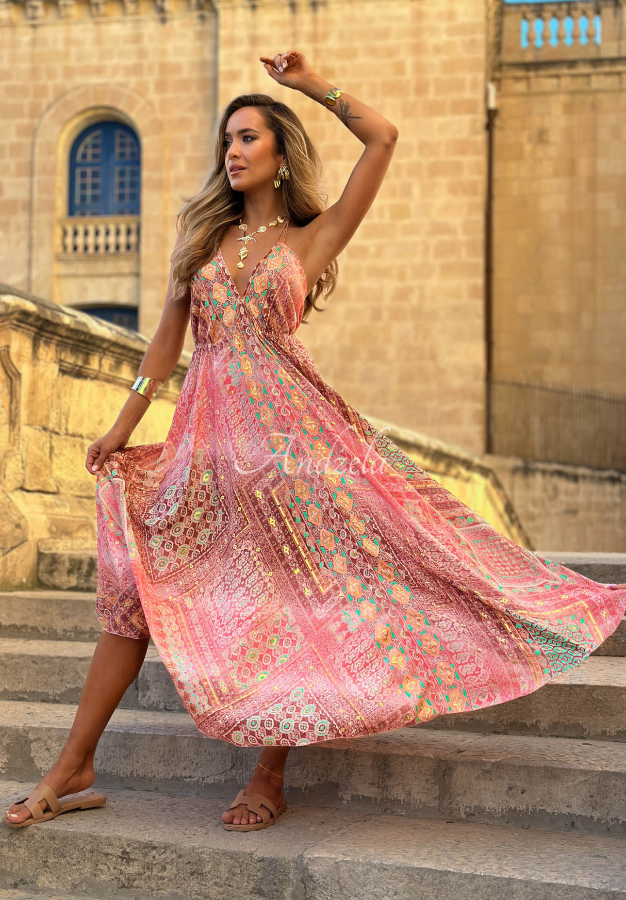Gemustertes Maxikleid mit Trägern Sun Rituals Rosa