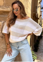 Pullover tunika oversize w paski Dara biało-Beige