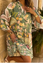 Rozkloszowana Kleid w kwiaty Island Bloom Khaki