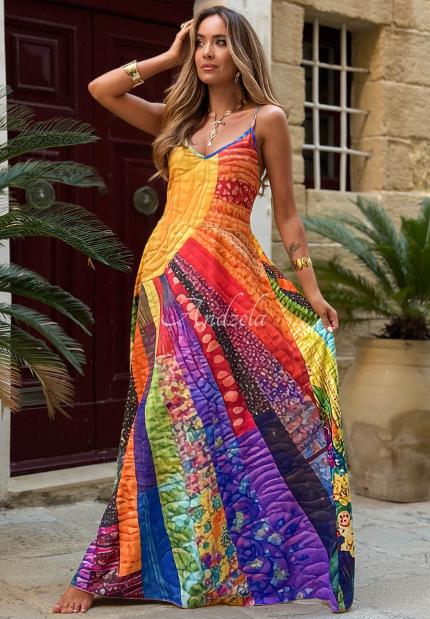 Gemustertes Maxikleid mit Tr&auml;gern Summer Sun Gelb