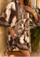Wzorzysta Kleid Caramel Coast biało-Schokoladenbraun