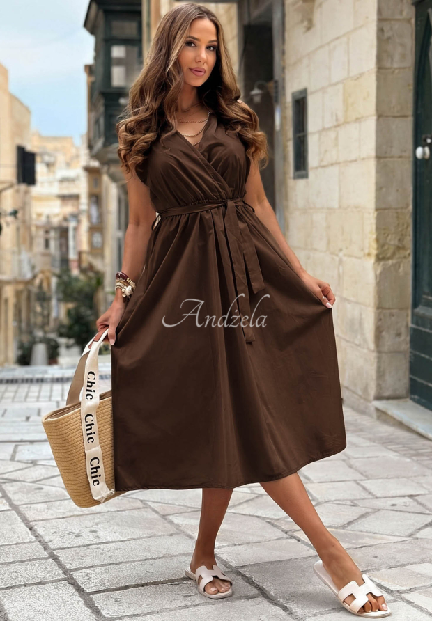Midi-Kleid aus Baumwolle mit G&uuml;rtel Desert Muse Schokoladenbraun