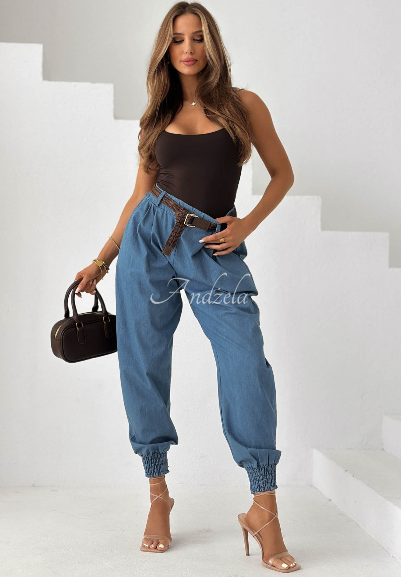 Stoff-Jogginghose mit Gürtel Sea Free Hellblau