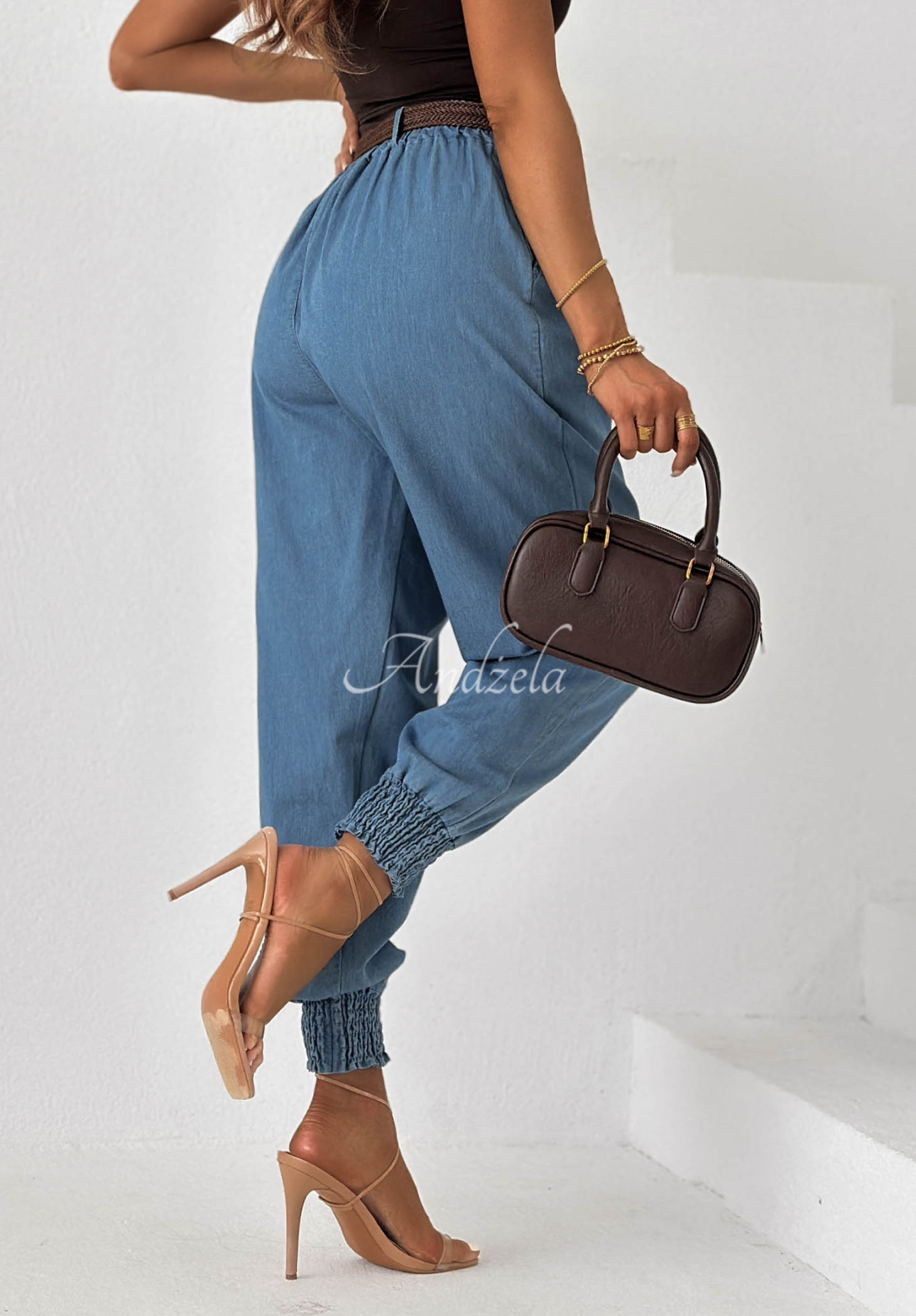 Stoff-Jogginghose mit Gürtel Sea Free Hellblau