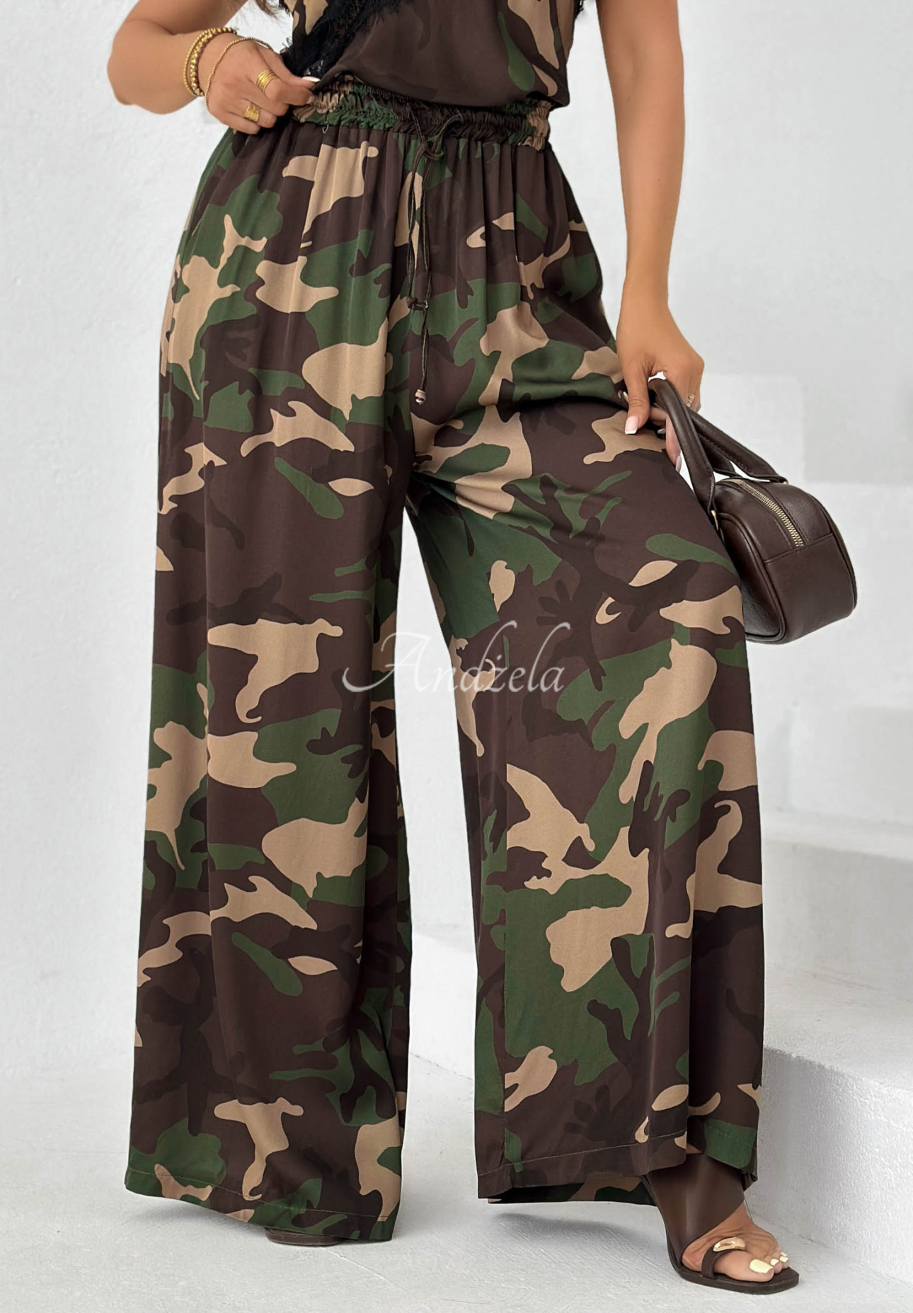 Viskose wide leg Hose Camouflage Fancy Cover Khaki