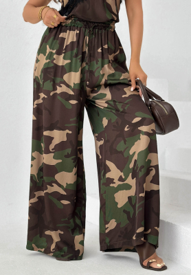 Viskose wide leg Hose Camouflage Fancy Cover Khaki