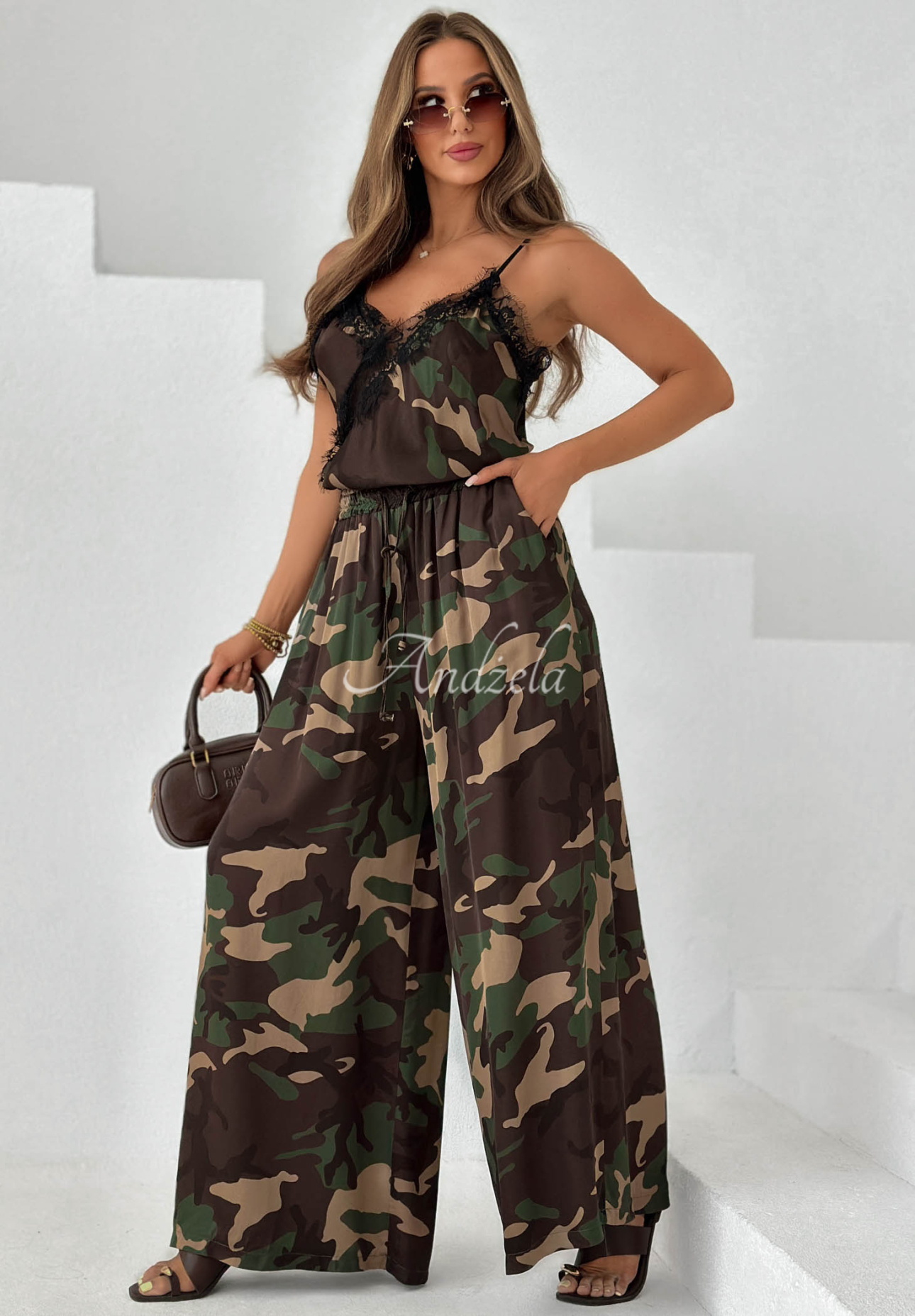 Viskose wide leg Hose Camouflage Fancy Cover Khaki