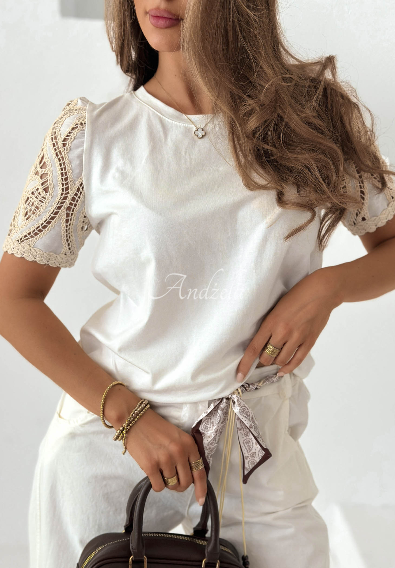 Baumwoll-T-Shirt mit Spitze Sandy Dream Weiß