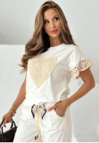 T-Shirt z koronką Lacy Heart Weiß
