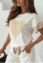 T-Shirt z koronką Lacy Heart Weiß
