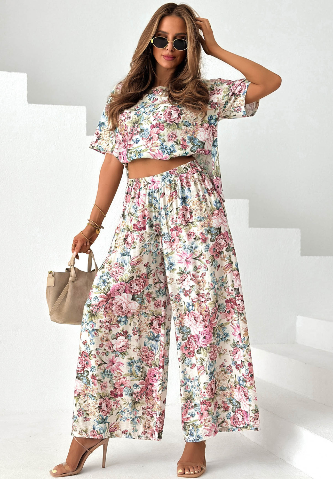 Viskosehose wide leg Flora Amora Beige