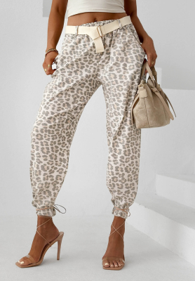 Viskosehose mit Leopardenmusterg&uuml;rtel Tropical Trip Beige