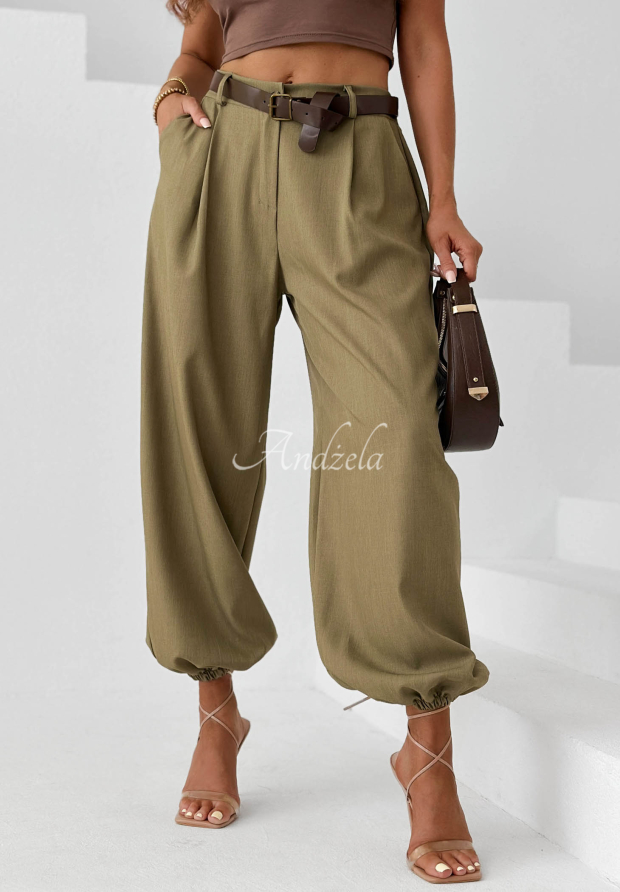 Elegante Jogger-Hose mit G&uuml;rtel Desert City Khaki