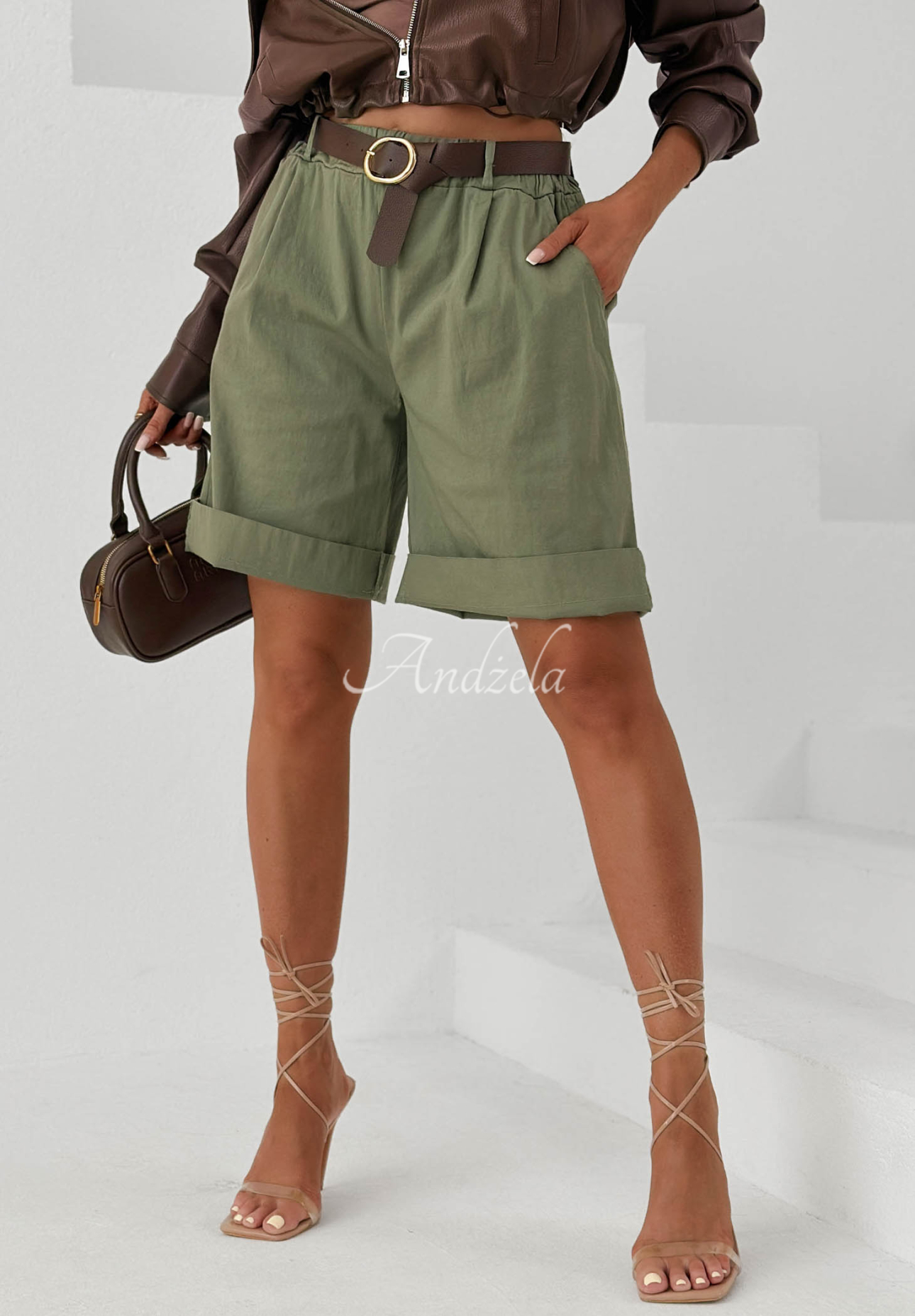 Baumwollshorts mit Gürtel Sun Honey Khaki