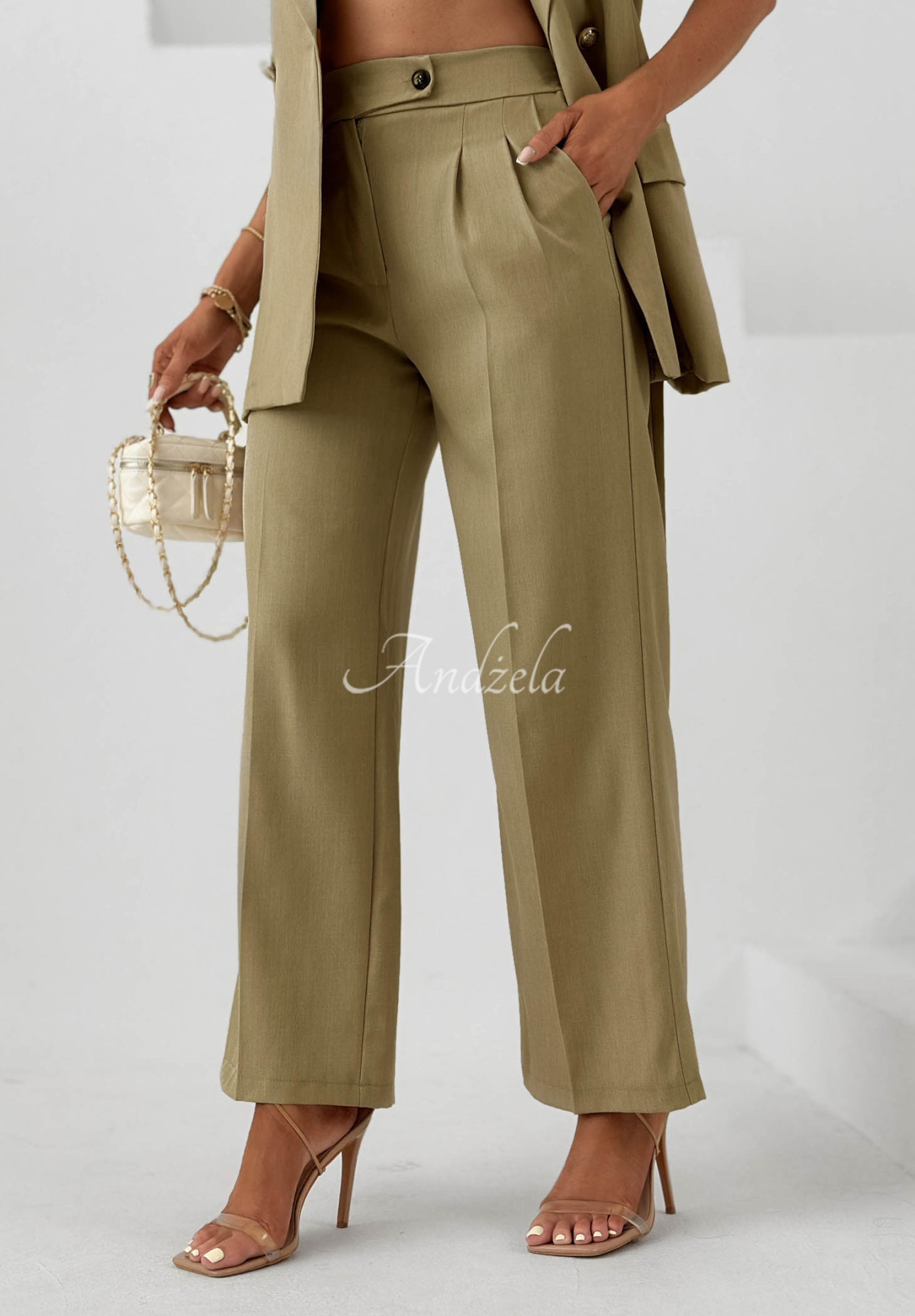 Stoffhose wide leg mit Viskose Sand Club Khaki