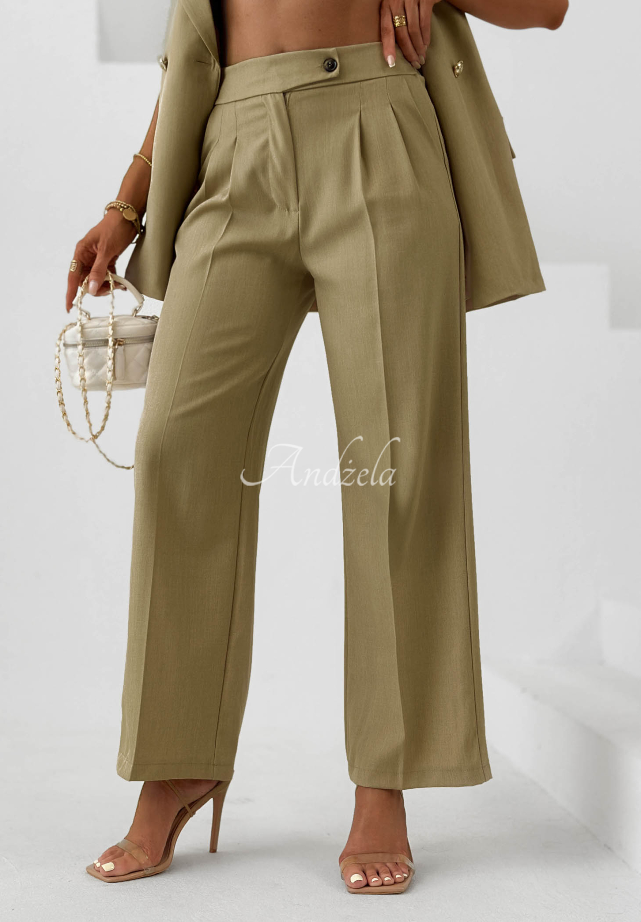Stoffhose wide leg mit Viskose Sand Club Khaki