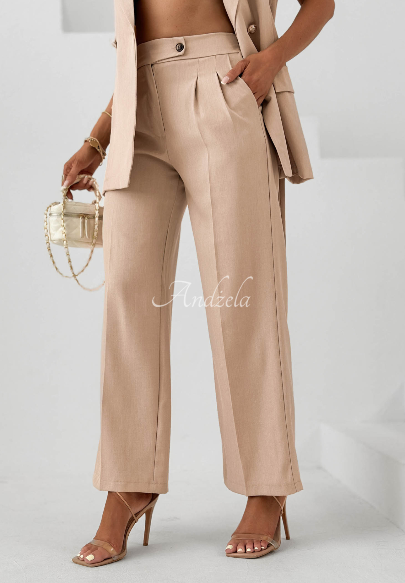 Stoffhose wide leg mit Viskose Sand Club Beige