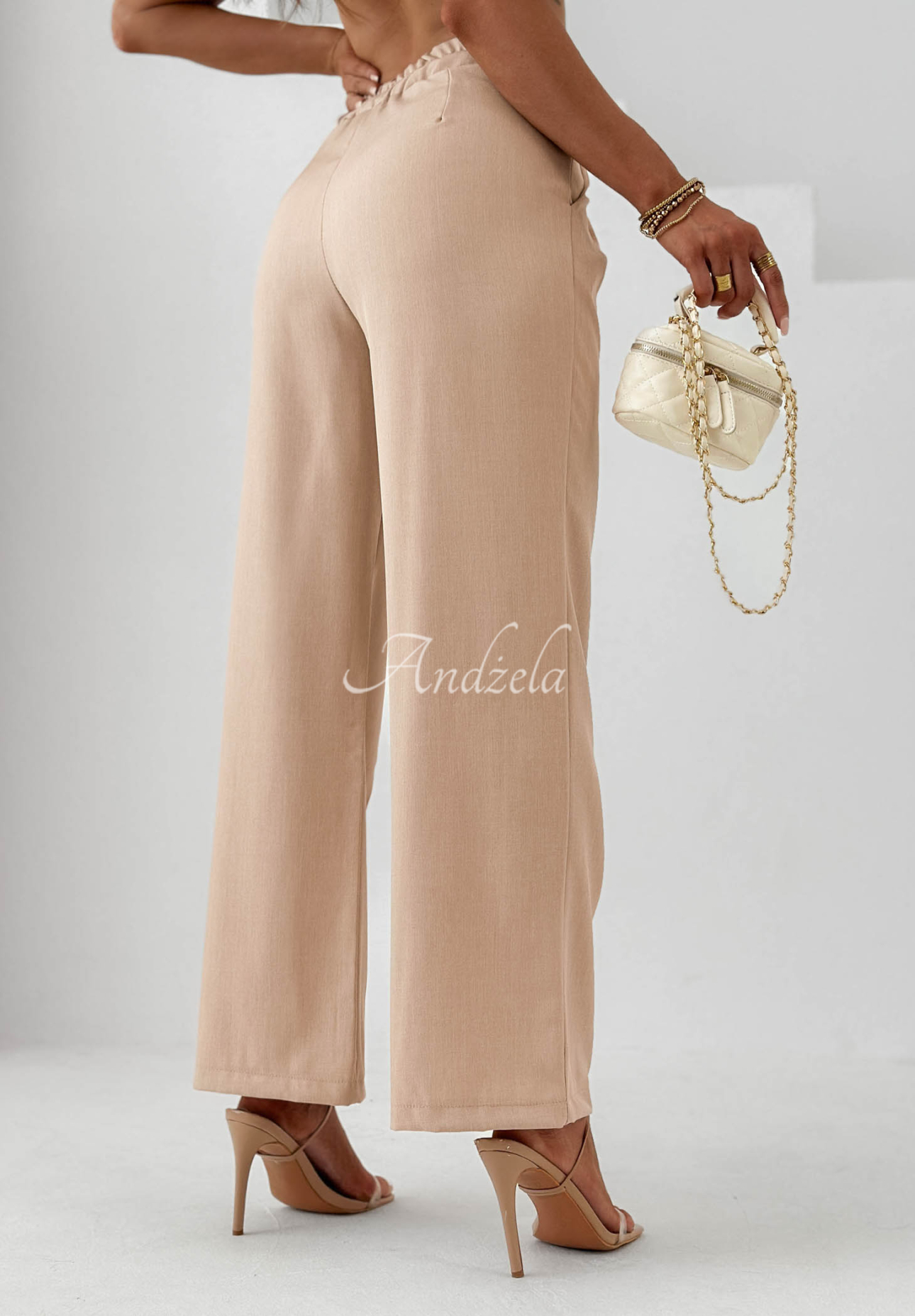 Stoffhose wide leg mit Viskose Sand Club Beige