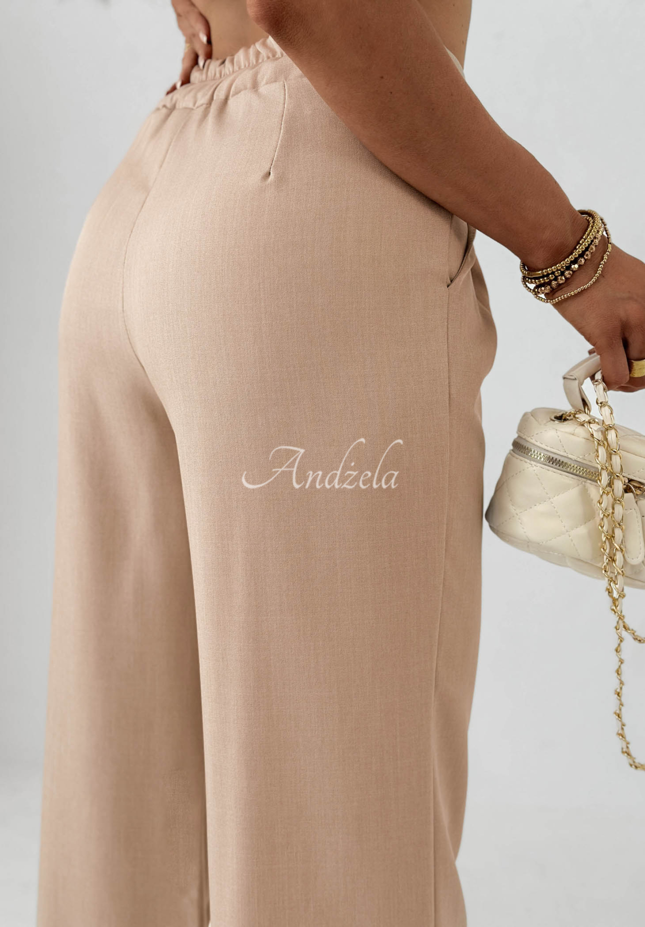 Stoffhose wide leg mit Viskose Sand Club Beige