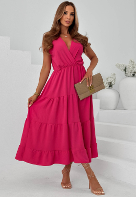 Maxikleid aus Viskose mit Tr&auml;gern und R&uuml;schen Sunwave Fuchsia