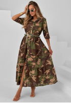 Koszulowa Kleid maxi z falbankami moro Verde Vibe Khaki