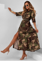 Koszulowa Kleid maxi z falbankami moro Verde Vibe Khaki