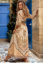 Wzorzysta Kleid maxi z paskiem Timeless Summer Beige-Himmelblau