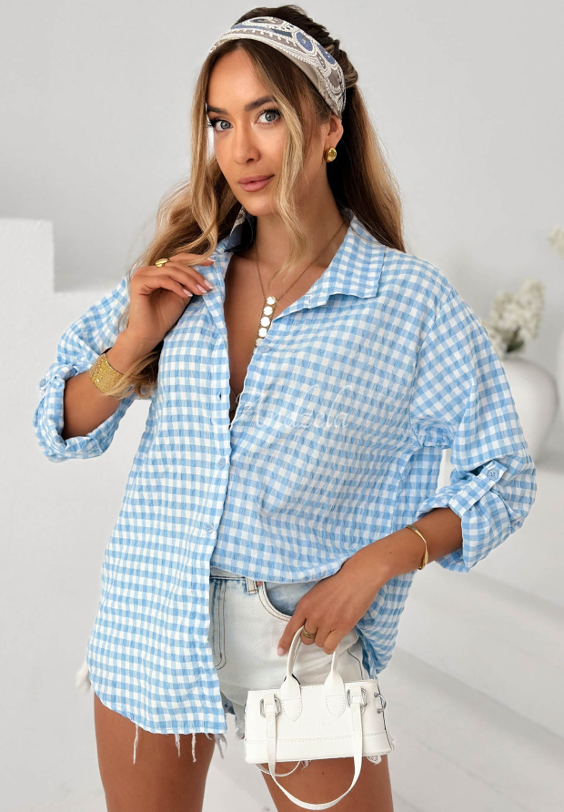 Kariertes Baumwollhemd Just Believe  Himmelblau