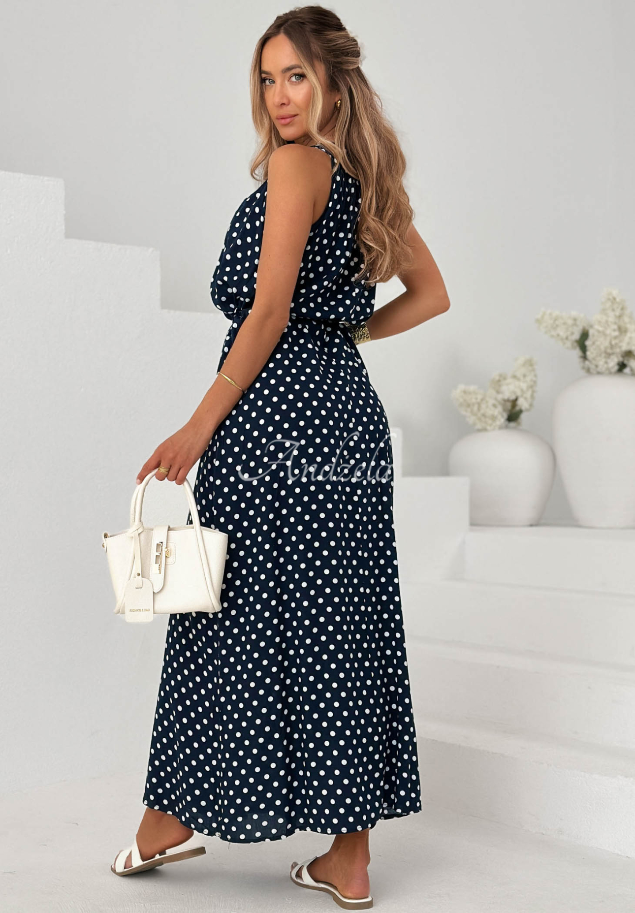 Maxikleid aus Viskose mit Polka-Dots Sun &amp; Dots Dunkelblau