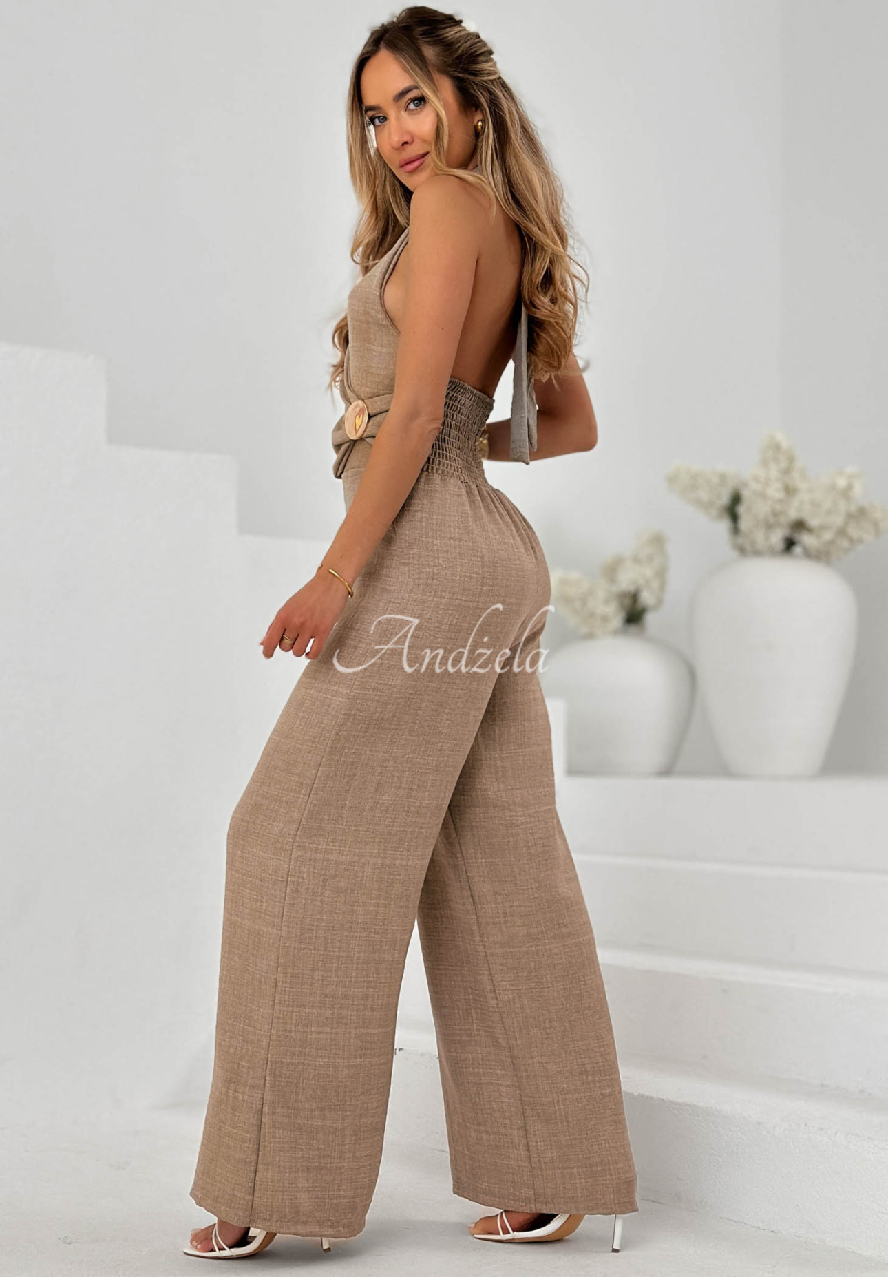 Langer Jumpsuit wide leg Sun Aura Mokkafarben