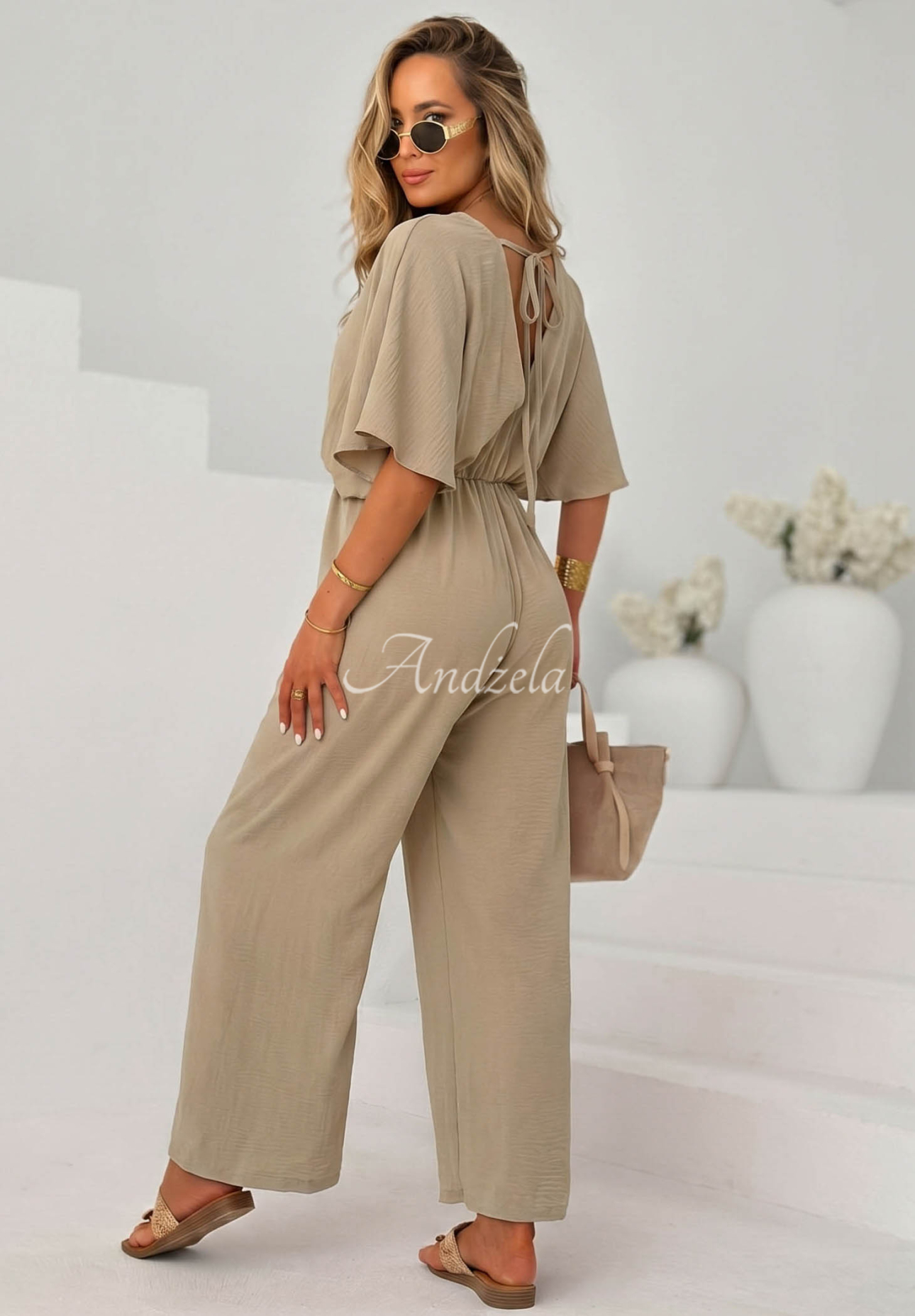 Langer Viskose-Overall Forever Vacation Beige