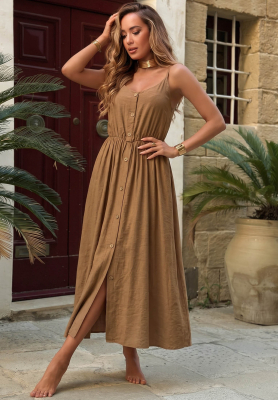 Midi-Kleid aus Viskose mit Tr&auml;gern The Holiday  The Holiday Camel